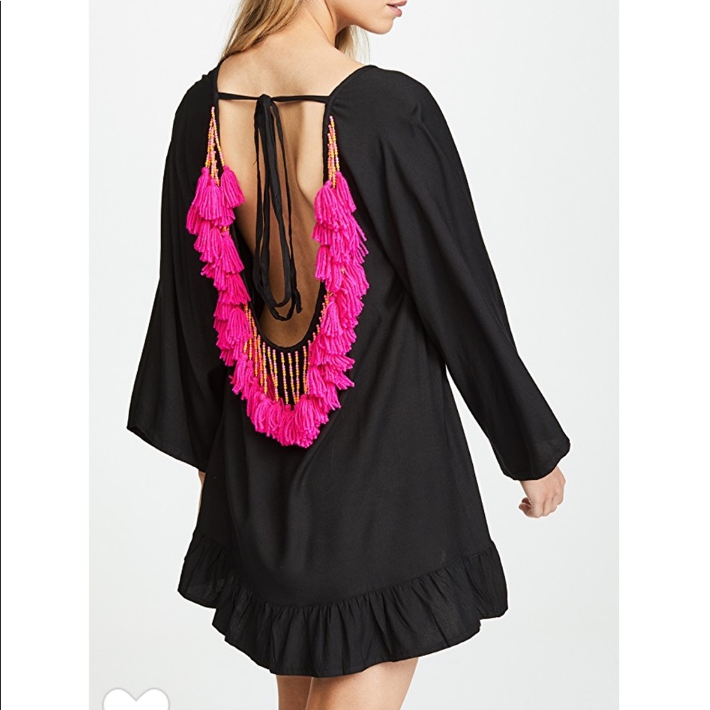 Sundress black beaded coverup, open back size sm